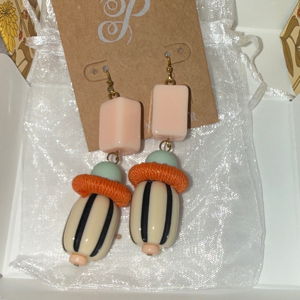 Plunder Earrings with Peach, Orange, and Black Accents